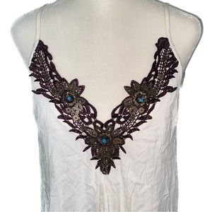 White Linen dress with lace / gemstone embellishment